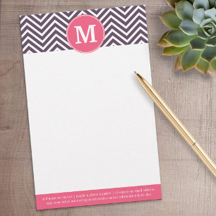 Girly Chevron Pattern with Monogram - Pink Purple Stationery