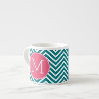 Girly Chevron Pattern With Monogram - Pink Teal Espresso Cup by GotchaShop at Zazzle