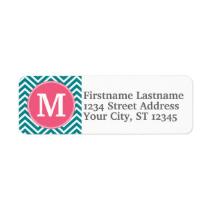 Girly Chevron Pattern with Monogram - Pink Teal Label
