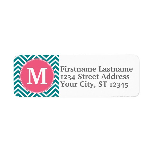 Girly Chevron Pattern with Monogram - Pink Teal Label (Front)