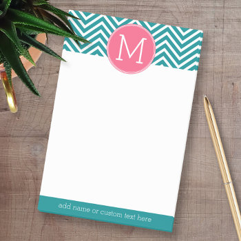 Girly Chevron Pattern With Monogram - Pink Teal Post-it Notes by GotchaShop at Zazzle