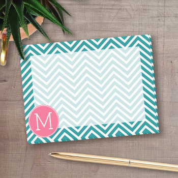 Girly Chevron Pattern With Monogram - Pink Teal Post-it Notes by GotchaShop at Zazzle