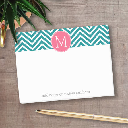 Girly Chevron Pattern With Monogram - Pink Teal Post-it Notes