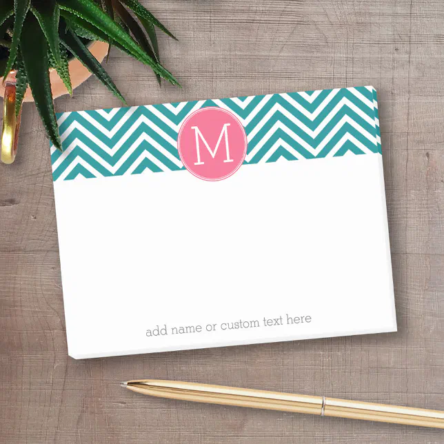 Girly Chevron Pattern with Monogram - Pink Teal Post-it Notes | Zazzle