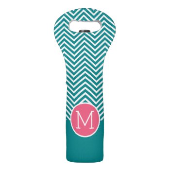 Girly Chevron Pattern With Monogram - Pink Teal Wine Bag by GotchaShop at Zazzle