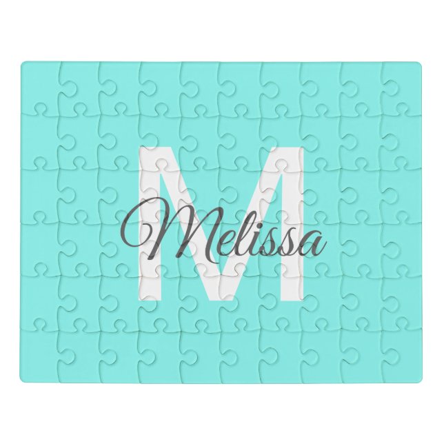 girly chic beach abstract turquoise aqua blue jigsaw puzzle (Puzzle Horizontal)