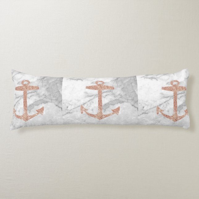 girly chic beach rose gold anchor white marble body pillow (Front)
