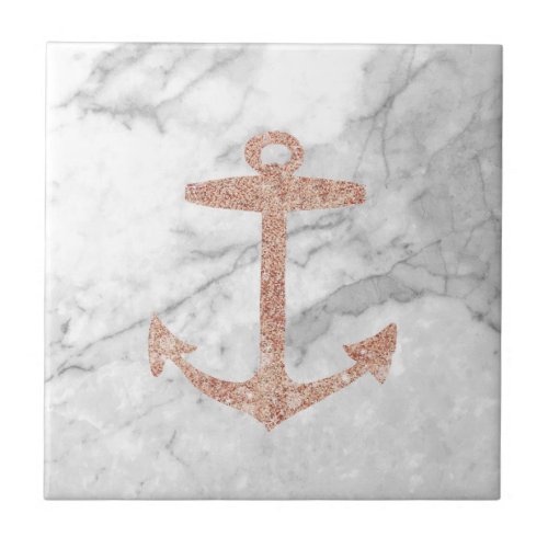 girly chic beach rose gold anchor white marble ceramic tile