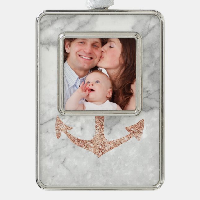 girly chic beach rose gold anchor white marble christmas ornament (Front)