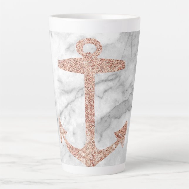 girly chic beach rose gold anchor white marble latte mug (Front)