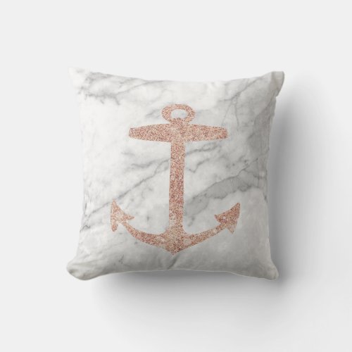 girly chic beach rose gold anchor white marble outdoor pillow