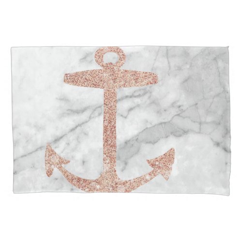girly chic beach rose gold anchor white marble pillow case