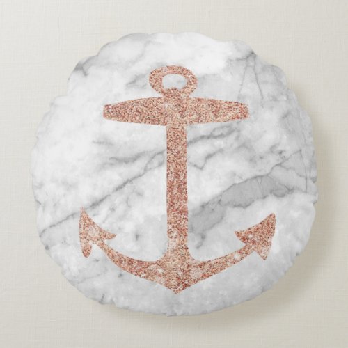 girly chic beach rose gold anchor white marble round pillow