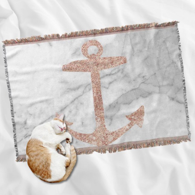 girly chic beach rose gold anchor white marble throw blanket (girly chic beach rose gold anchor white marble throw blanket)