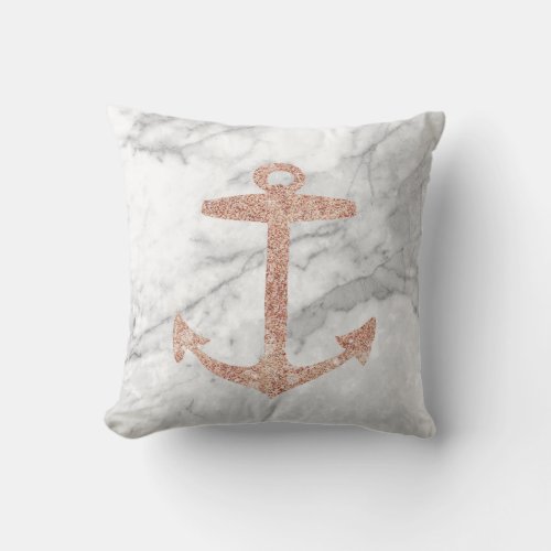 girly chic beach rose gold anchor white marble throw pillow