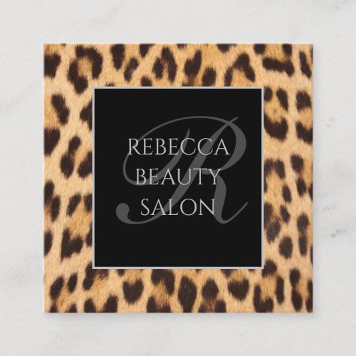 girly chic beauty hair salon SPA leopard print Square Business Card