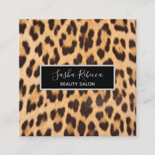 girly chic beauty hair salon SPA leopard print Square Business Card