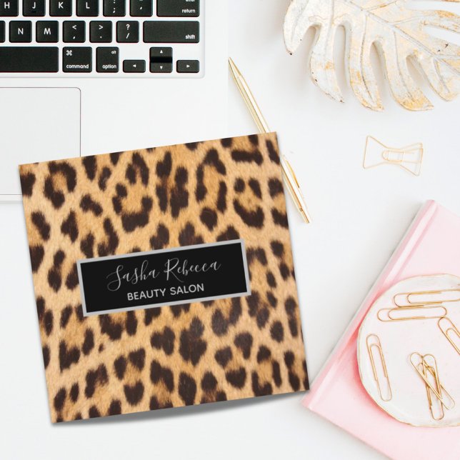 girly chic beauty hair salon SPA leopard print Square Business Card (girly chic beauty hair salon SPA leopard print Square Business Card)