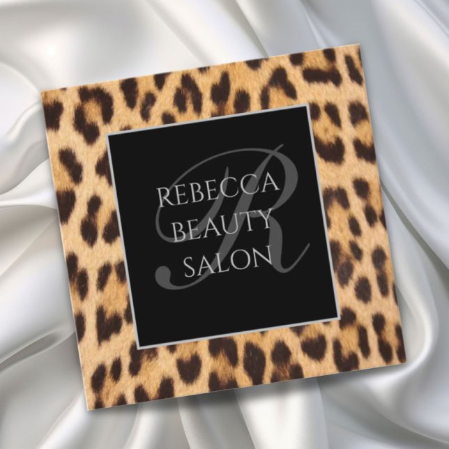 girly chic beauty hair salon SPA leopard print Square Business Card (girly chic beauty hair salon SPA leopard print Square Business Card)