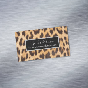 girly chic beauty hair salon stylist leopard print business card magnet
