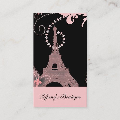 girly chic black and pink paris eiffel tower business card