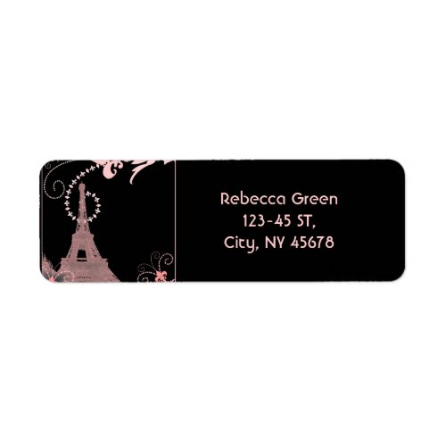 girly chic black and pink paris eiffel tower label