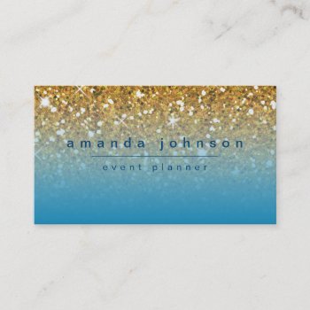 Girly Chic Blue With Gold Glitter Modern Business Card by CoutureBusiness at Zazzle