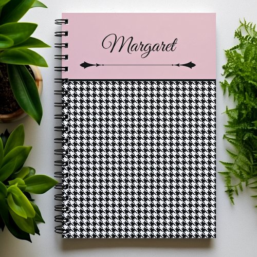 Girly Chic Classic Houndstooth &amp; Pink Notebook