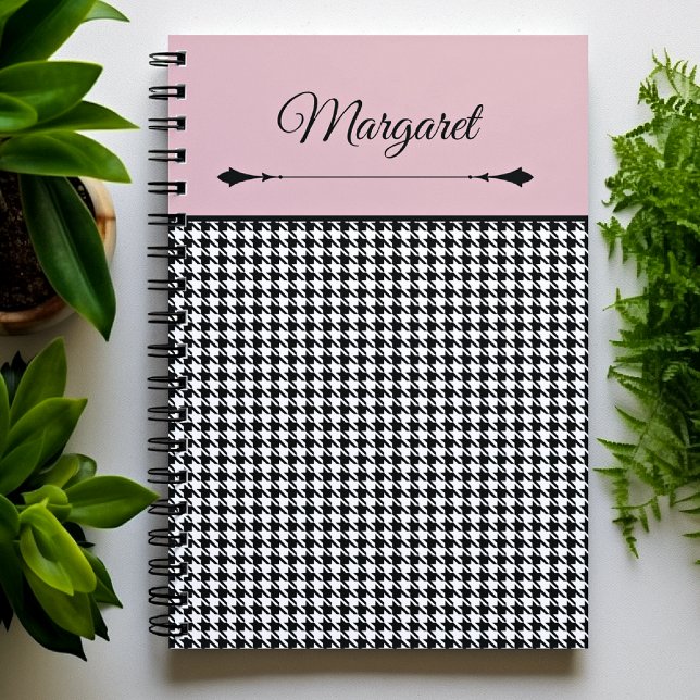 Girly Chic Classic Houndstooth & Pink Notebook (Creator Uploaded)