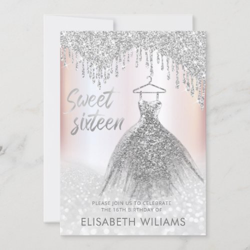 Girly chic dress  drips silver glittery ombre invi invitation