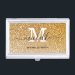 Girly Chic Elegant Gold Glitter Monogram Script Business Card Case<br><div class="desc">Customizable Girly Chic Elegant Gold Glitter Monogram Name Script Business Card Case. Personalized with your name of choice.</div>
