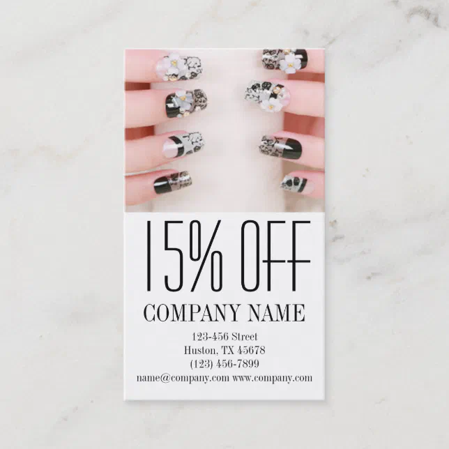 girly chic elegant manicure nails nail salon discount card Zazzle