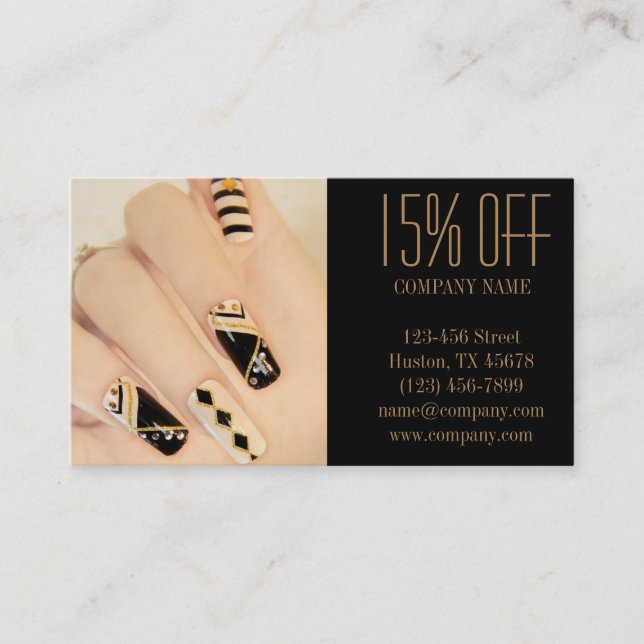 girly chic elegant manicure nails nail salon discount card (Front)