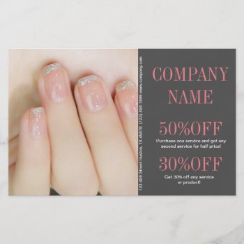 Girly Chic Elegant Manicure Nails Nail Salon Flyer by businesscardsdepot at Zazzle