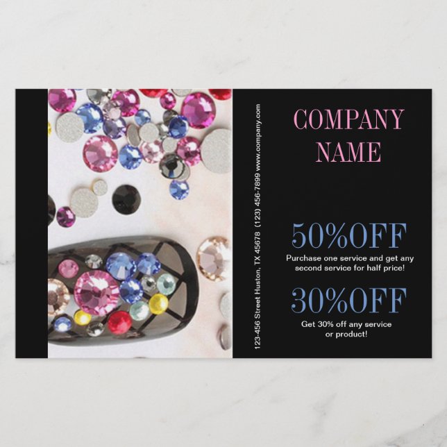 girly chic elegant manicure nails nail salon flyer (Front)