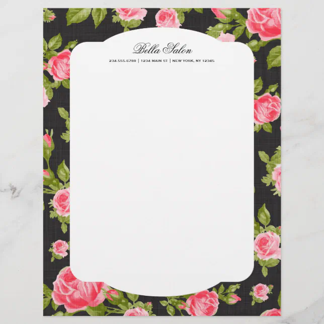 Rust Roses Letter Head Girly Chic Elegant Vintage Floral Roses Border Letterhead | Zazzle