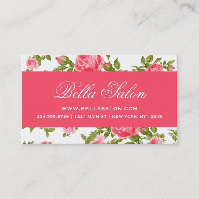 Girly Chic Elegant Vintage Floral Roses Business Card (Front)