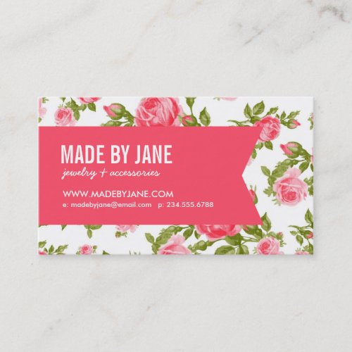 Girly Chic Elegant Vintage Floral Roses &amp; Ribbon Business Card Templates