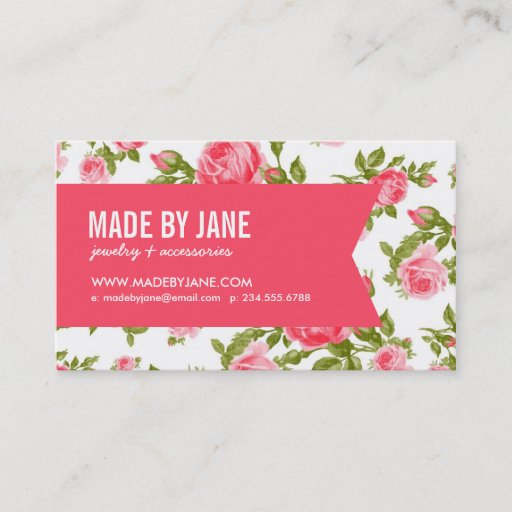 Customizable Girly Chic Elegant Vintage Floral Roses &amp; Ribbon Business Card Templates