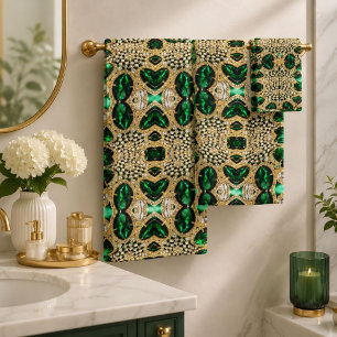 girly chic fashion art deco gold emerald green bath towel set