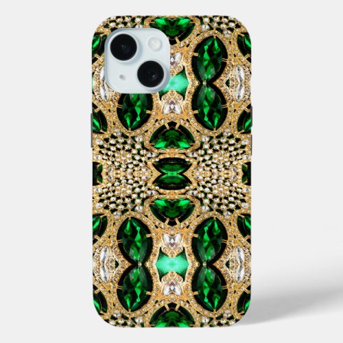 girly chic fashion art deco gold emerald green  iPhone 15 case