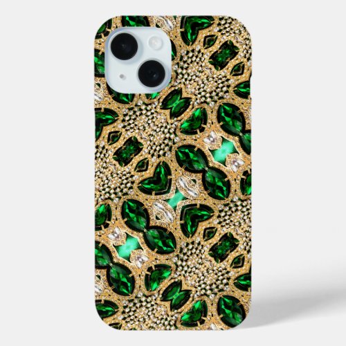 girly chic fashion art deco gold emerald green  iPhone 15 case