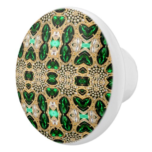 girly chic fashion art deco gold emerald green  ceramic knob