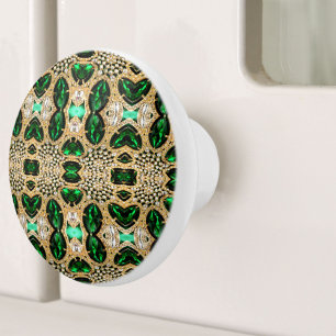 girly chic fashion art deco gold emerald green ceramic knob