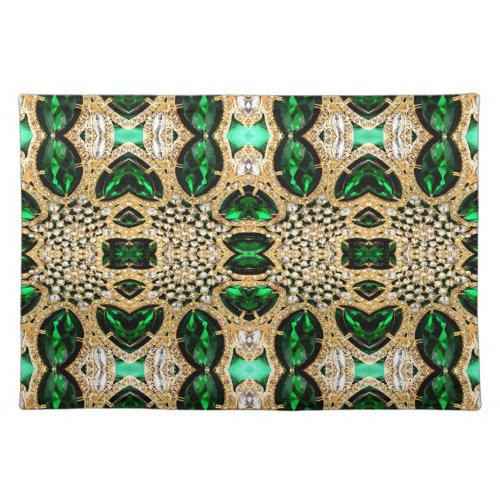 girly chic fashion art deco gold emerald green  cloth placemat