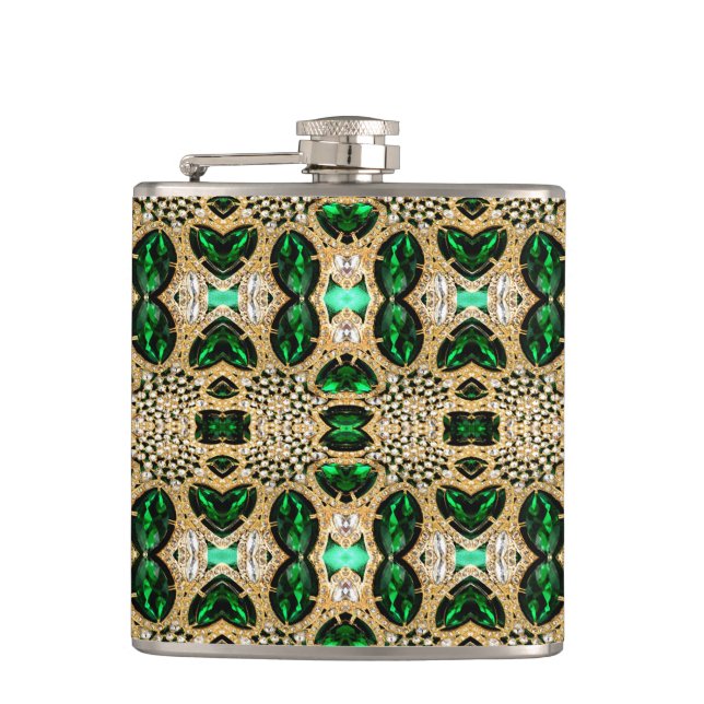 girly chic fashion art deco gold emerald green  flask (Front)