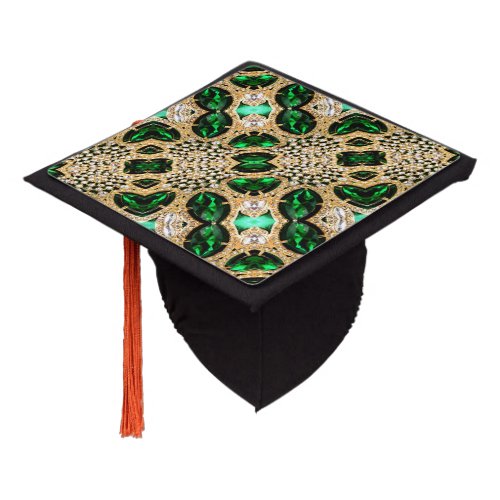 girly chic fashion art deco gold emerald green  graduation cap topper