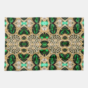 girly chic fashion art deco gold emerald green  kitchen towel