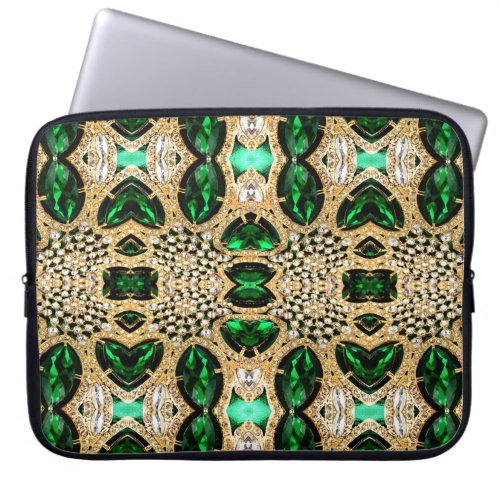 girly chic fashion art deco gold emerald green  laptop sleeve