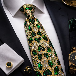 girly chic fashion art deco gold emerald green  neck tie